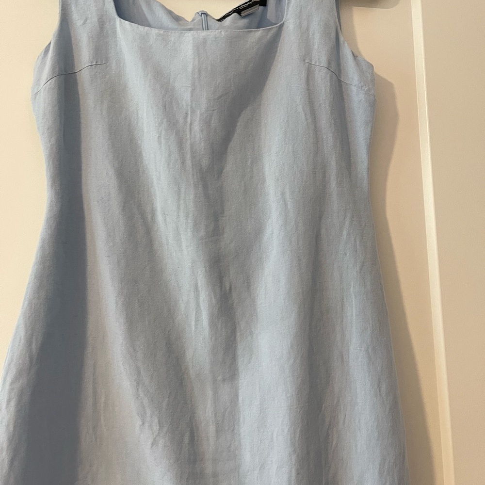 Square-neck Mini Sky Blue Sleeveless Dress